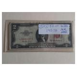 Lot 45 2 Two Dollar Bills, 1953A