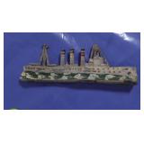 Miniature cast metal ship.  Titantic?