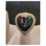 Huge Black Opal Ring w 3 carats of Diamonds Set in 18 k White Gold
