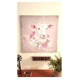 Sheep With Floral Wreath Barnwood Framed Rustic Farmhouse Wall Debi Coules Art
