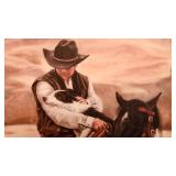 Cowboy painting Western landscape painting Cowboy wall art Scenic artwork Western decor Cowboy and h