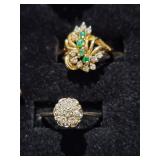 14K Gold Diamond and Emerald Rings