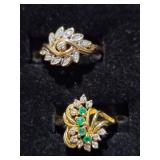 14K Gold Diamond and Emerald Rings