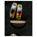 14K Diamond Eternity Ring and 14K Gold Gemstone Earrings