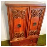 Vintage Ornate Wood Armoire - Measures approximately 58” x 39” x 20”