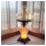 Vintage Etched Hurricane Lamp - Measures approximately 24”
