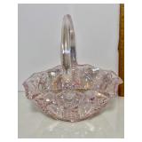 Beautiful Vintage Pink Carnival Smith Glass Basket Signed “S” on Bottom