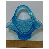 Pretty Blue Glass Basket with Wavy Edge