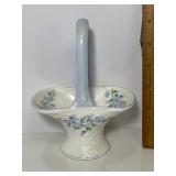 Vintage Floral Fine Bone ChinaCrown Staffordsire England Basket “Roch Garden” with Blue Handle