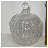 Clear Glass Lidded Dish with Thumbprint Design
