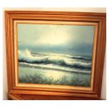 Vintage Framed Ocean Oil Painting - Will not ship or transport. Measures approximately 27” x 31”. 