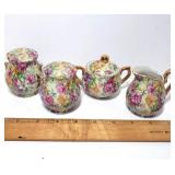Vintage Ceramic Floral Salt and Pepper Sugar Creamer Set