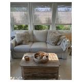 Arhaus Down Slip-cover Sofa is still available; the distressed cocktail table is SOLD