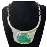 Sterling And Malachite Bib Statement Necklace