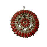  Lorraine Waatsa Navajo Red Coral Cluster Sterling Pendant Necklace