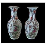 Pair Of Antique Chinese Famille Rose Birds And Butterflies Small Vases