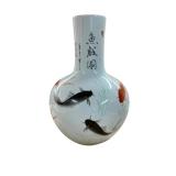 Large Decorative Chinese Vase With Koi Carp And Inscription
