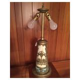 Art Nouveau Table Lamp with Slag Glass