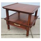 Mid Century Modern Solid Cherry Willett Two Tier Chevet Table w/ Dovetailed Drawer