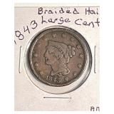 1843 Braided Hair Large Cent
