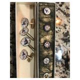 vintage enameled cuff links and buttons 