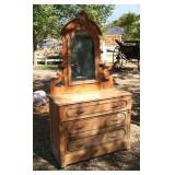Pine Eastlake chest of drawers with mirror, American Cottage style
