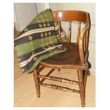 Utah pine wood grained chair, wool blanket