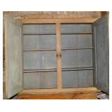 Utah pine upper cabinet with blue paint interior, from the Yardley house in Manti.  Signed Chas. Bir