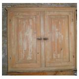 Utah pine upper cabinet with blue paint interior, from the Yardley house in Manti.  Signed Chas. Bir