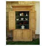 English corner cabinet with original green paint on interior