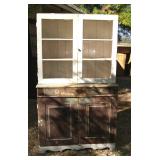 Partially stripped pine cupboard from Utah with original wavy glass