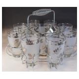 Mid-Century Silver Trimmed Glasses w/carrier