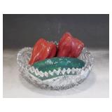 Cut glass bowl with chalkware items