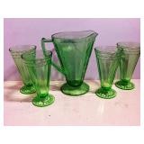 Green Depression Pitcher and Glasses