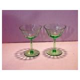 Green Glass Sherbert Glasses Pair