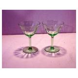 Green Glass Sherbert Glasses Pair