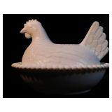 Milkglass Hen on Nest