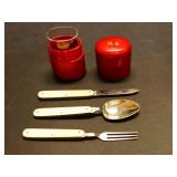 Utensils in leather and glass holder