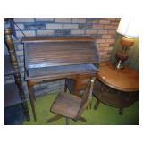 Child sized roll-top desk and stool