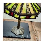 Matching signed stained glass lamp