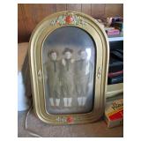 Antique picture of three brothers in pretty hand painted bubble glass frame
