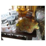 Vintage carnival glass and amber glass 