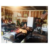 Garage items, freezer, chairs, fans, fishing poles, etc.