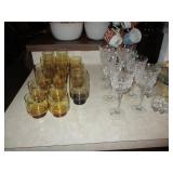 Vintage amber glasses, crystal wine glasses