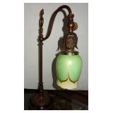 ANTIQUE ART NOUVEAU PULLED FEATHER TABLE LAMP