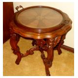 BEAUTIFUL MARQUETRY SERVING TABLE WITH CARVED CHERUB LEG BASE