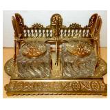 VINTAGE BRASS INKWELL LETTER HOLDER