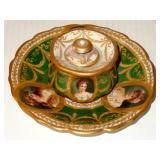 VICTORIAN DRESDEN PORTRAIT COVERED DISH & UNDER PLATE