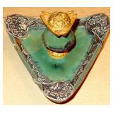 PORCELAIN PAUL LOUCHET ART NOUVEAU INKWELL, MADE IN PARIS, SIGNED ALPH. PL