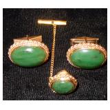 14 KT GOLD & JADE CUFF LINK SET